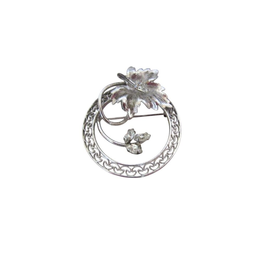 Vintage Carl Art Sterling Silver Brooch Pin w Clear Rhinestones